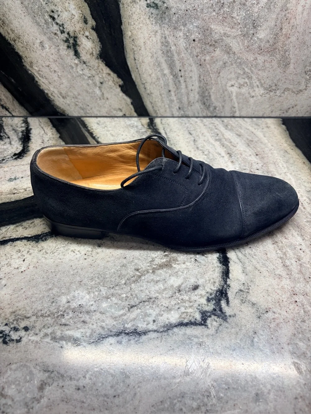 Vintage A. Testoni Black Suede Cap Toe Oxfords Italy 10 D Bologna